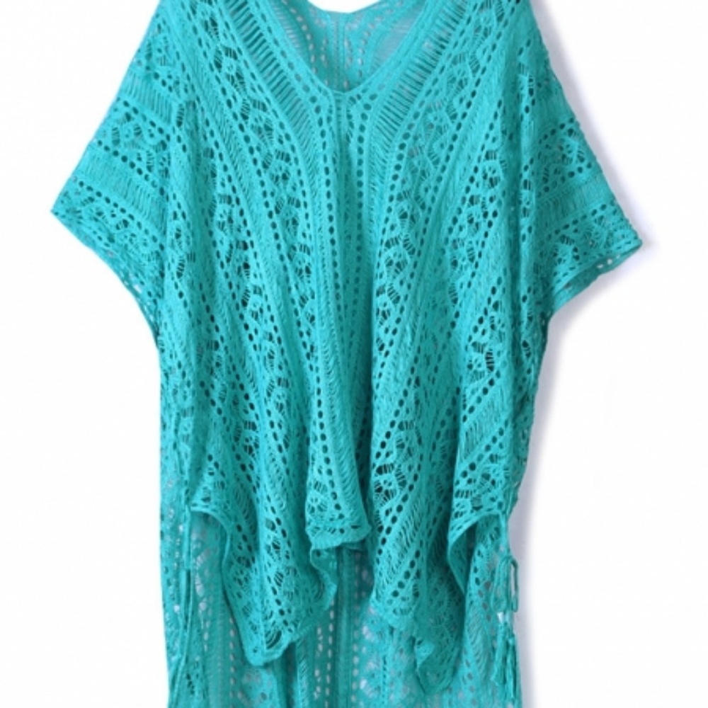 Mint Crochet Knitted Tassel Tie Kimono Beachwear - Picture 7 of 7